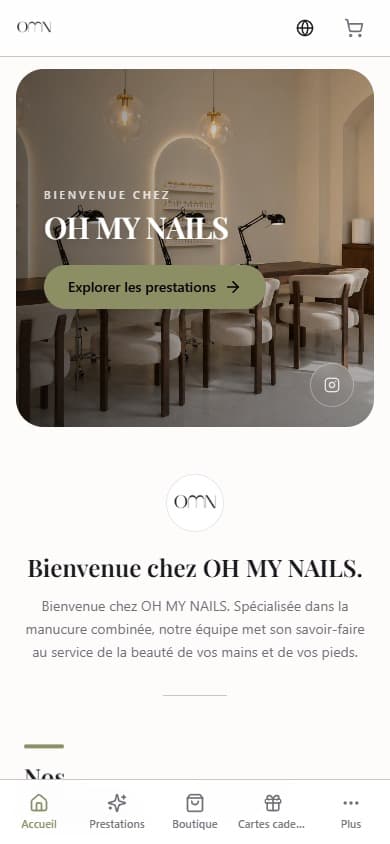 Le portail Oh My Nails, créé avec Madyis — Sur mobile